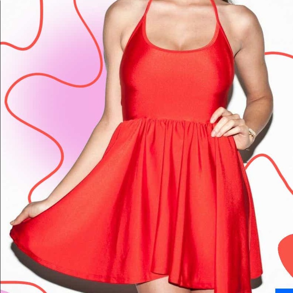 NWOT American Apparel Halter Skater Dress Nylon Spandex Elastic Red Adjustable